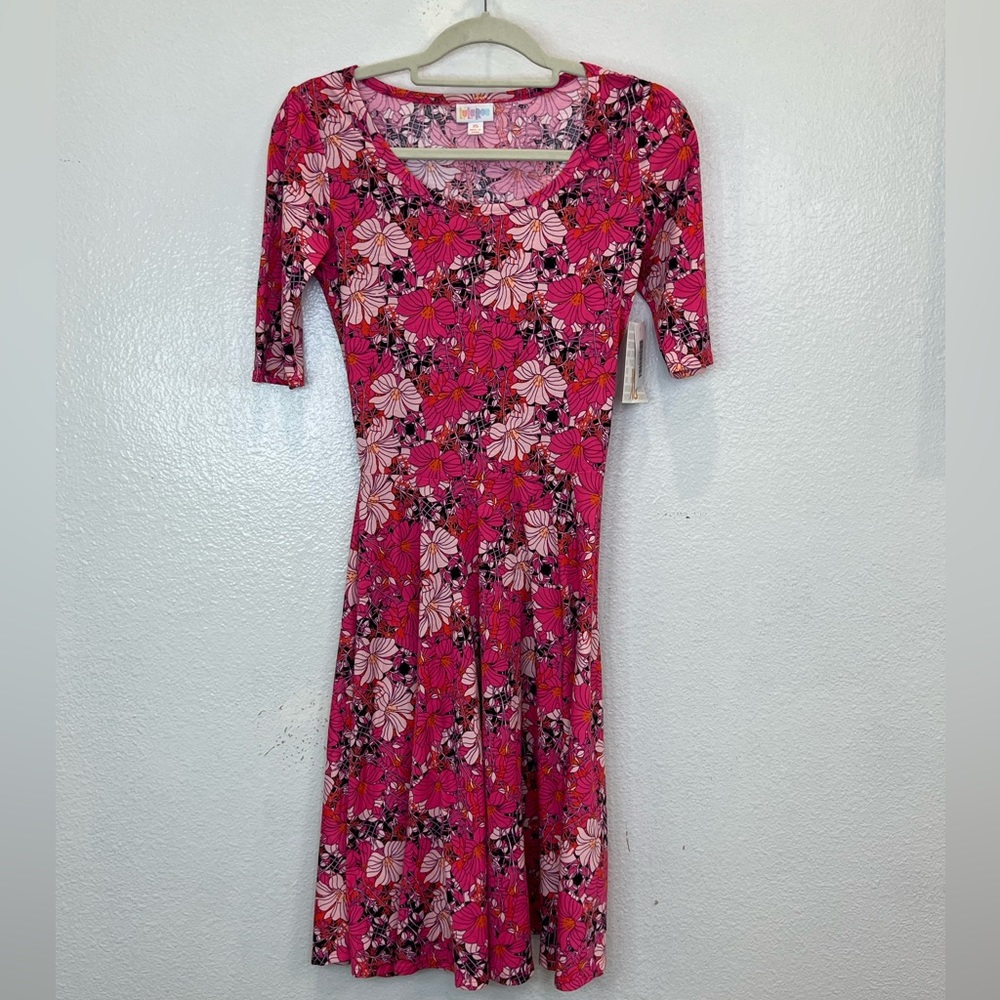 NWT Lularoe Nicole Dress Pink Floral Print Size XS